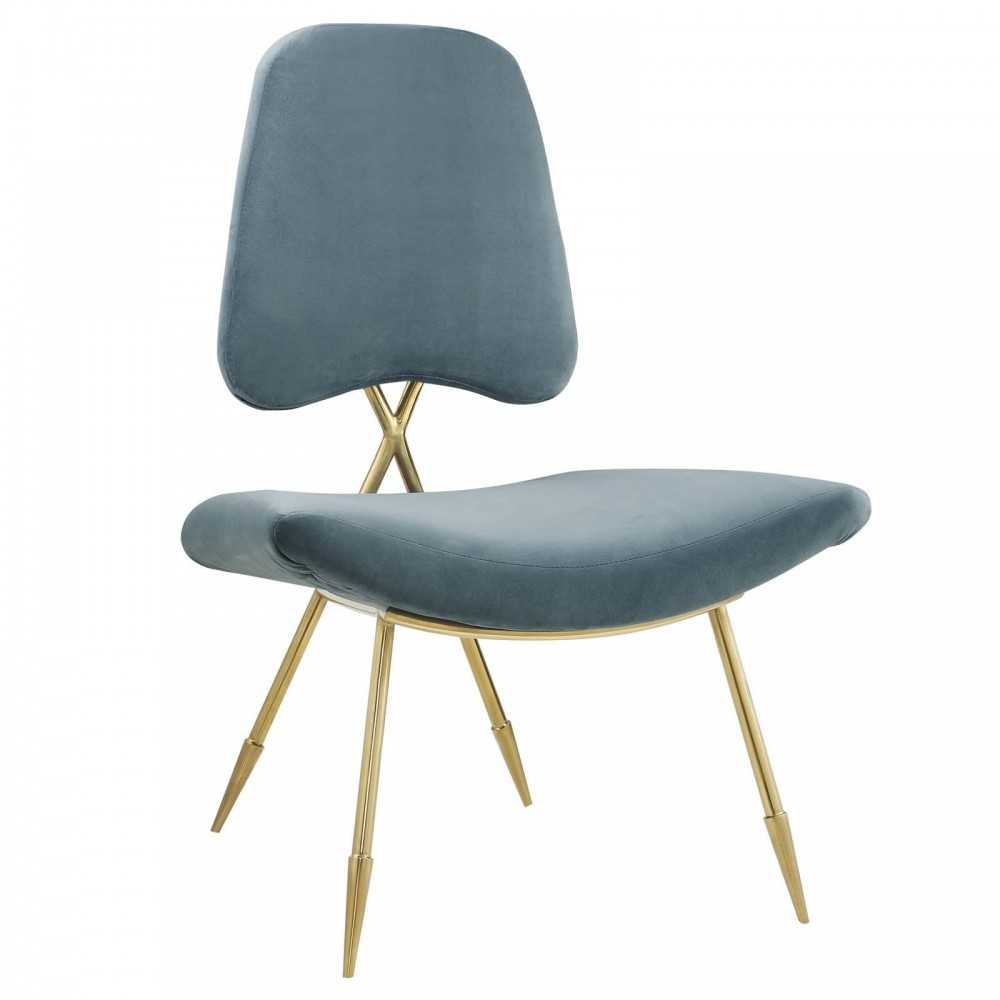 Ponder Performance Velvet Lounge Chair, Sea Blue
