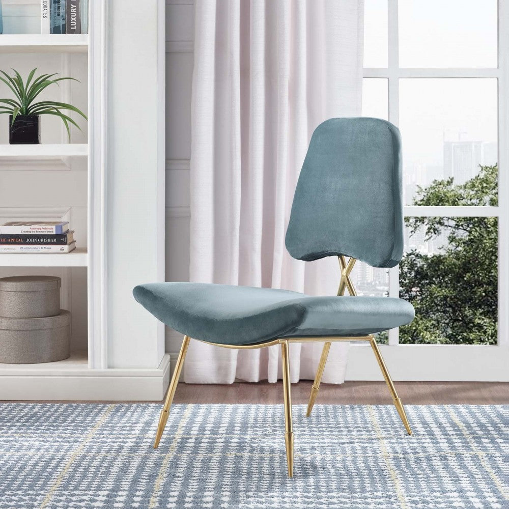 Ponder Performance Velvet Lounge Chair, Sea Blue