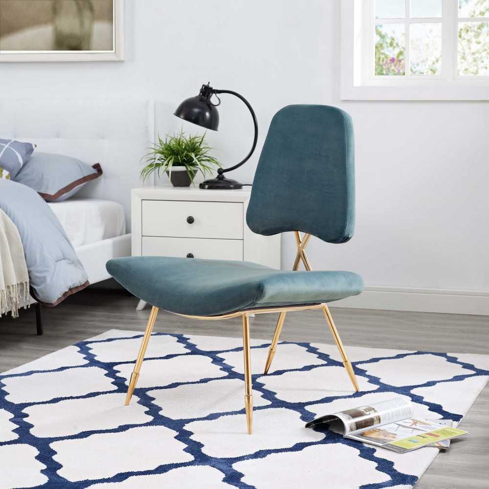 Ponder Performance Velvet Lounge Chair, Sea Blue