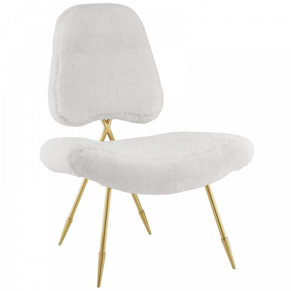 Ponder Upholstered Sheepskin Fur Lounge Chair, White