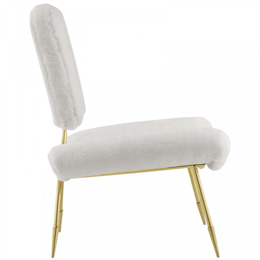 Ponder Upholstered Sheepskin Fur Lounge Chair, White
