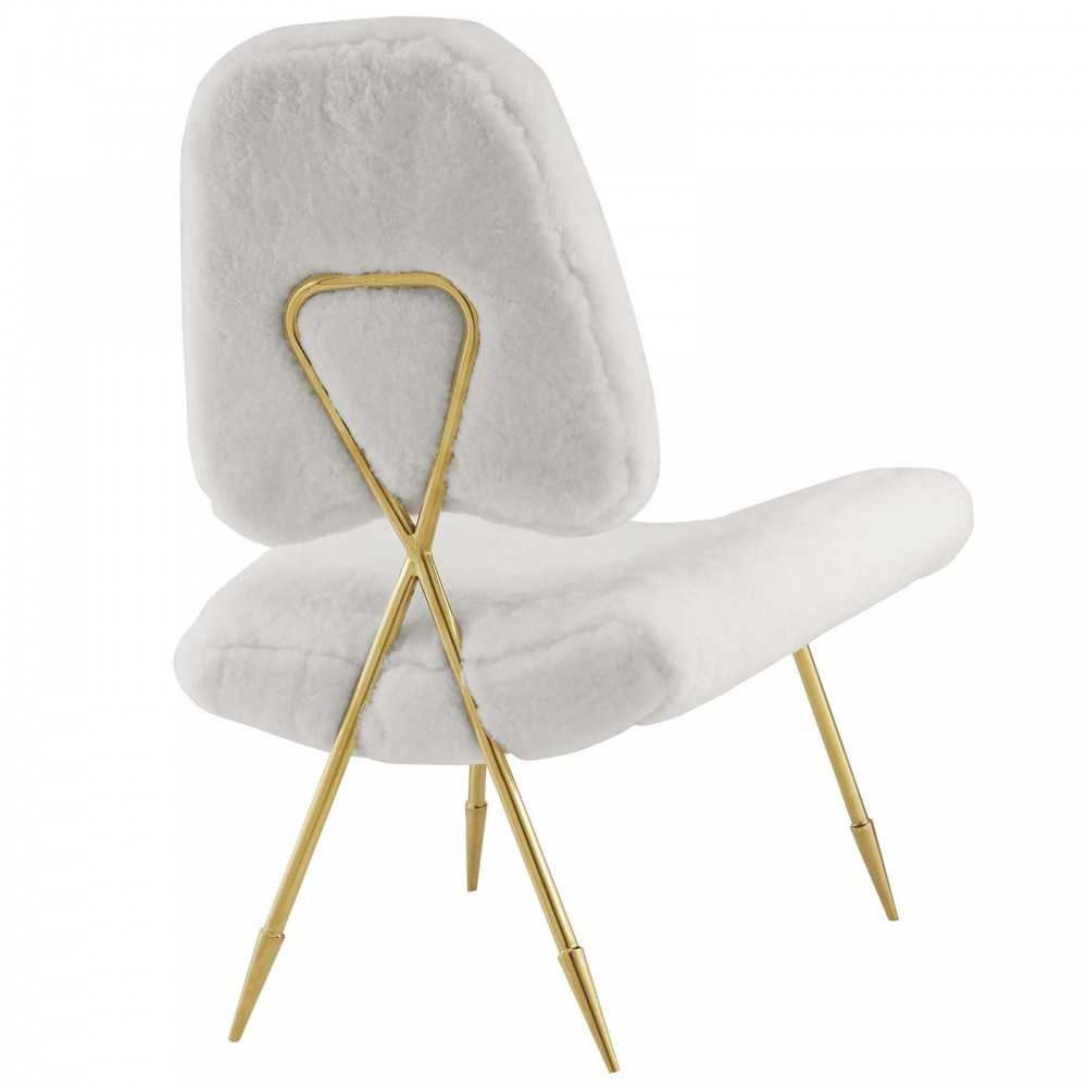 Ponder Upholstered Sheepskin Fur Lounge Chair, White