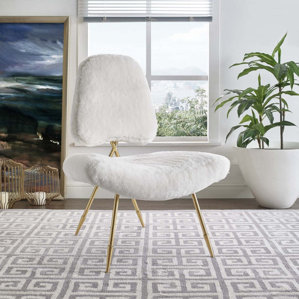 Ponder Upholstered Sheepskin Fur Lounge Chair, White