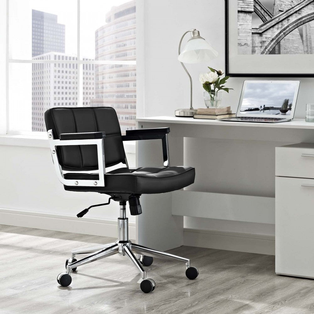 Portray Mid Back Upholstered Vinyl Office Chair, Black