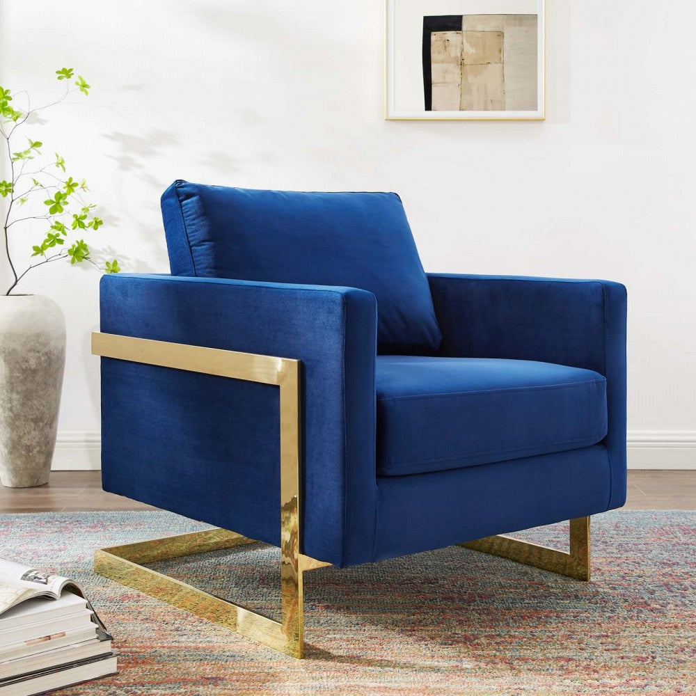 Posse Performance Velvet Accent Chair, Gold Navy