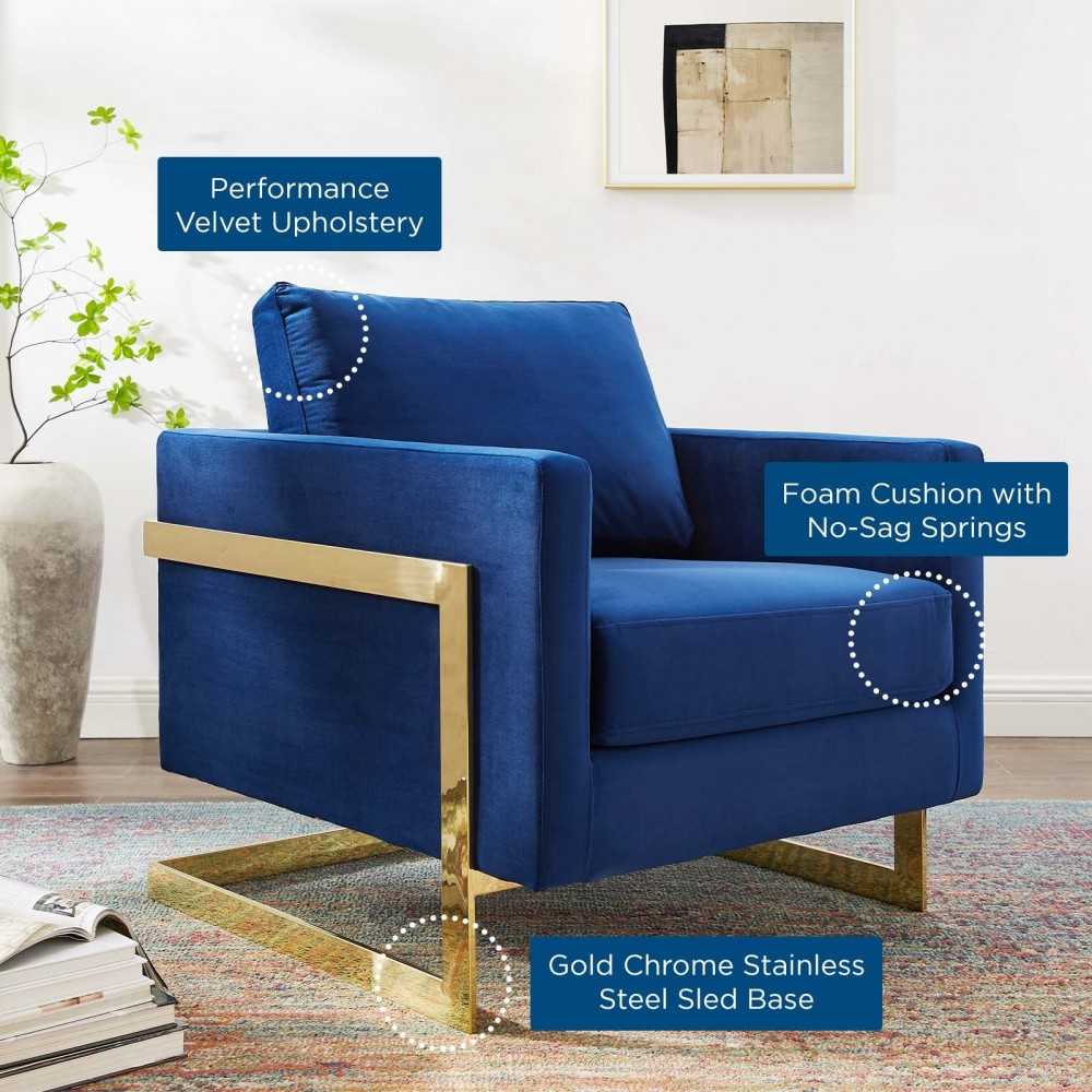 Posse Performance Velvet Accent Chair, Gold Navy
