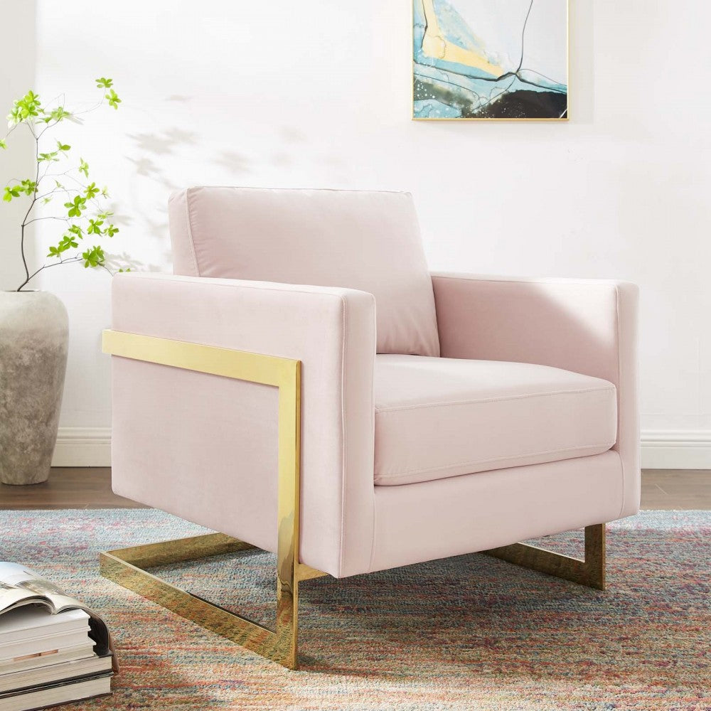 Posse Performance Velvet Accent Chair, Gold Pink