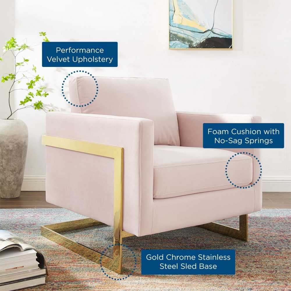 Posse Performance Velvet Accent Chair, Gold Pink