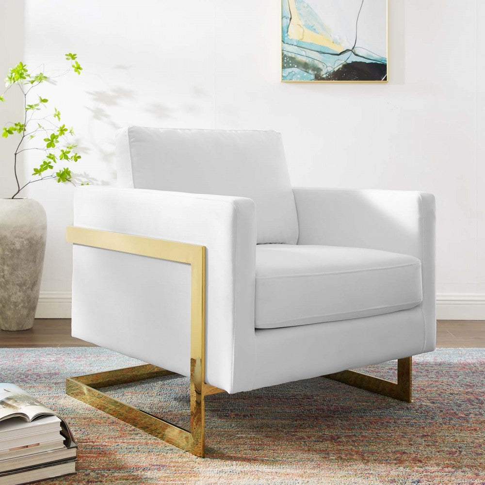 Posse Performance Velvet Accent Chair, Gold White