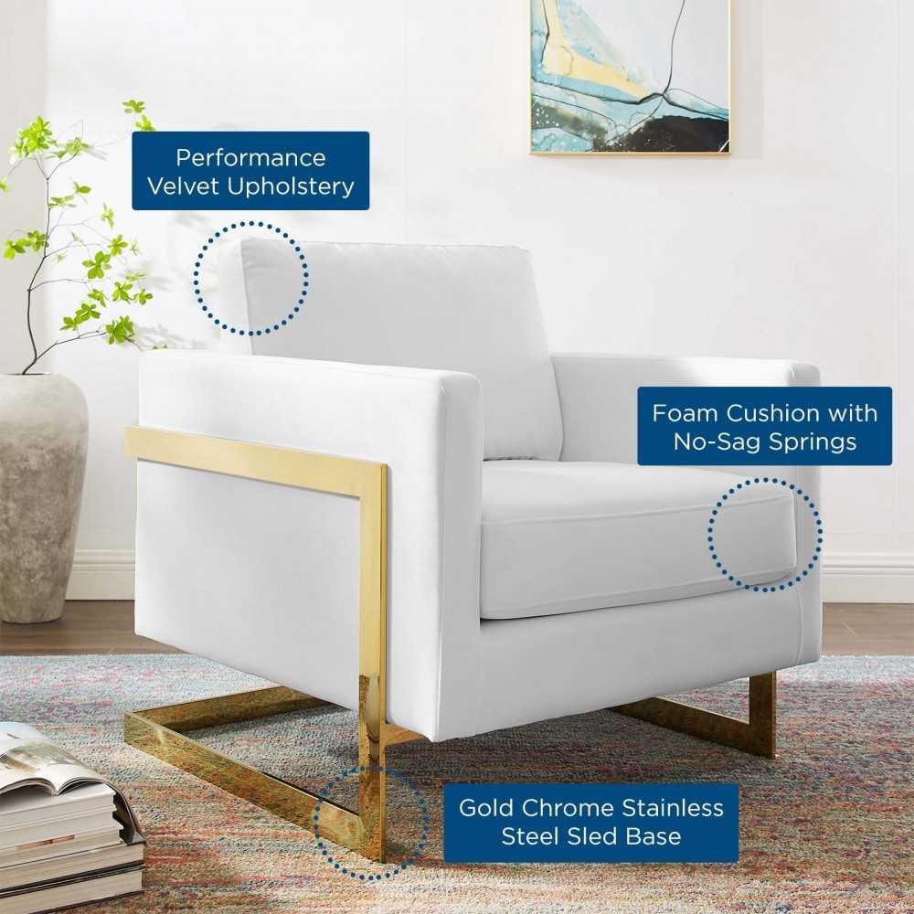 Posse Performance Velvet Accent Chair, Gold White