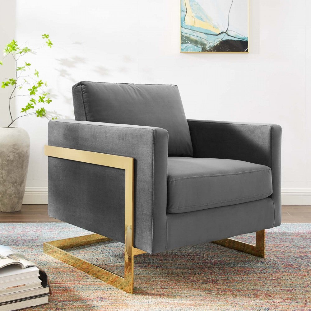 Posse Performance Velvet Accent Chair, Gold Gray