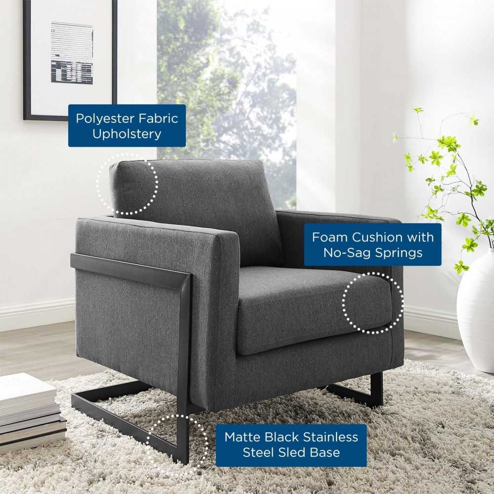 Posse Upholstered Fabric Accent Chair, Black Charcoal