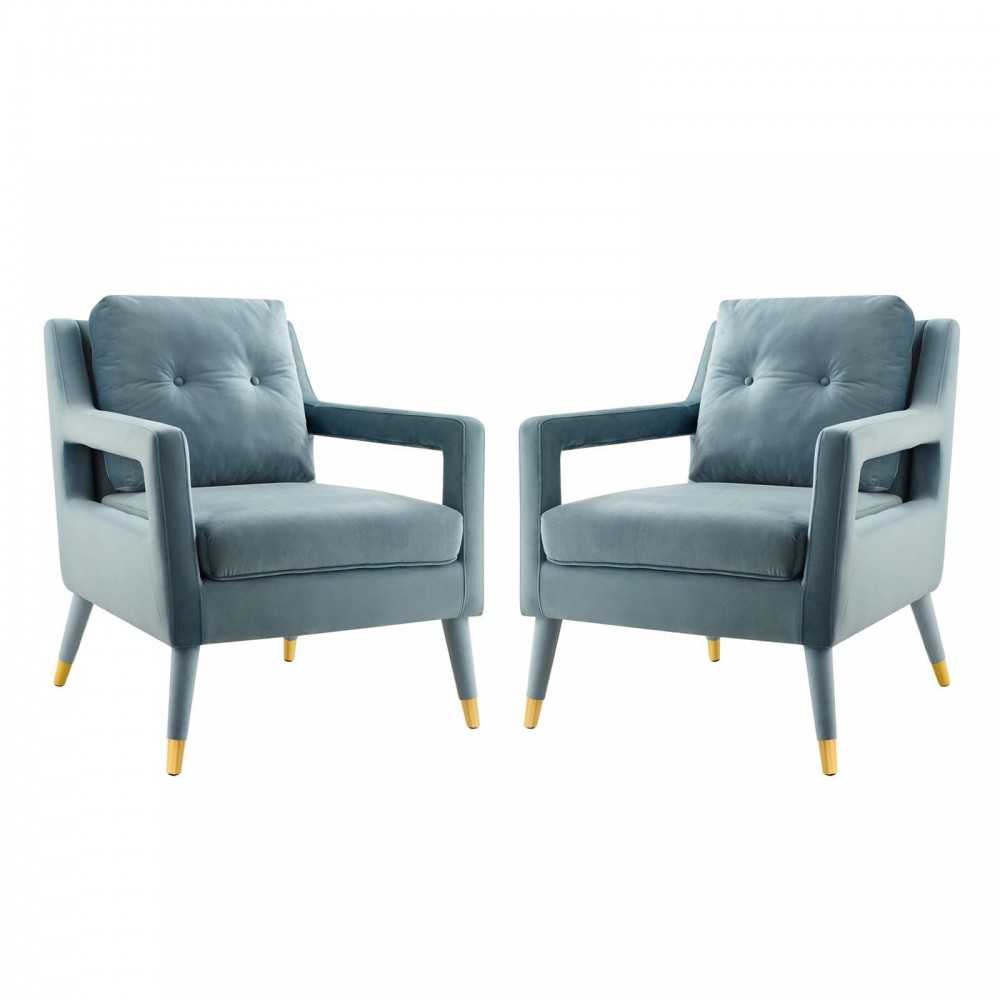 Premise Armchair Performance Velvet Set of 2, Light Blue
