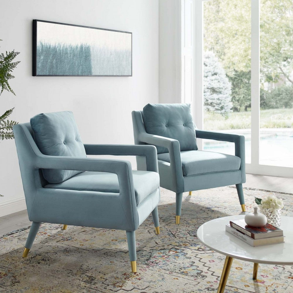 Premise Armchair Performance Velvet Set of 2, Light Blue