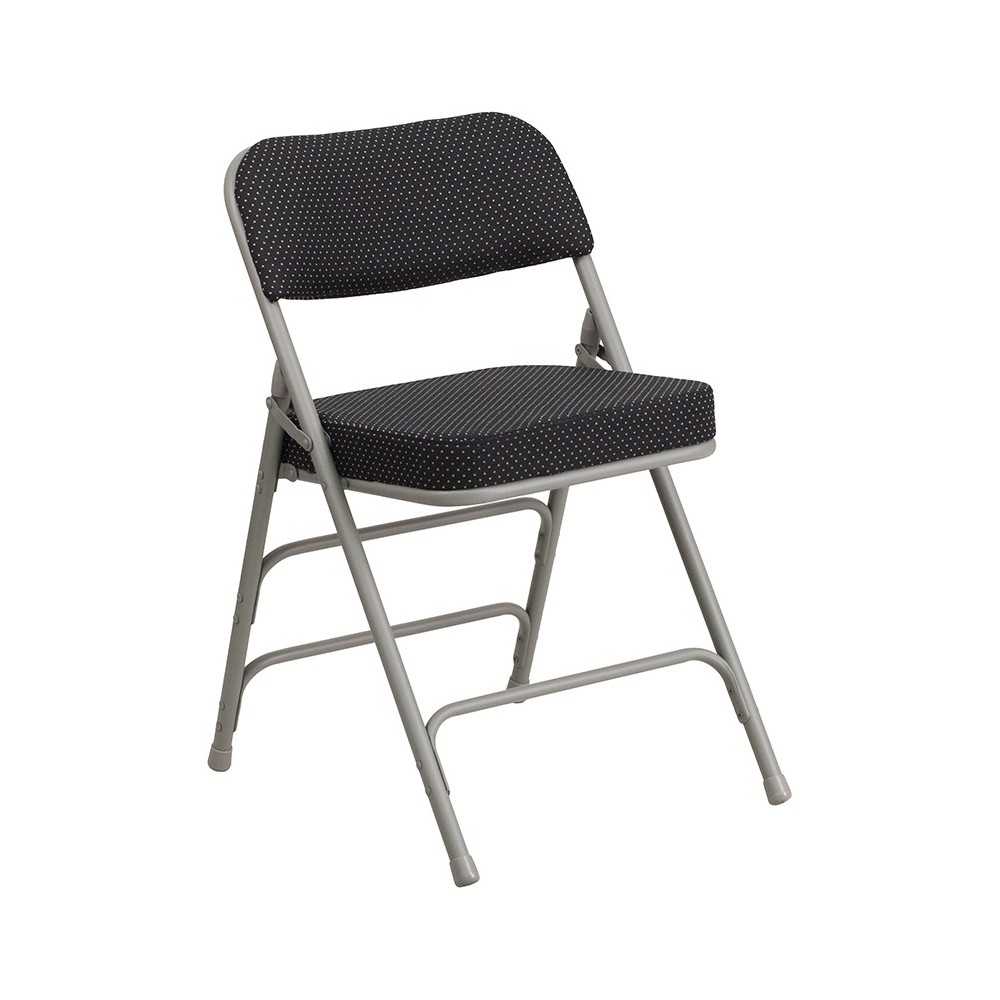 Premium Curved Triple Braced & Double Hinged Black Pin-Dot Fabric Metal Folding Chair