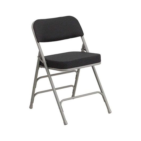 Premium Curved Triple Braced & Double Hinged Black Pin-Dot Fabric Metal Folding Chair