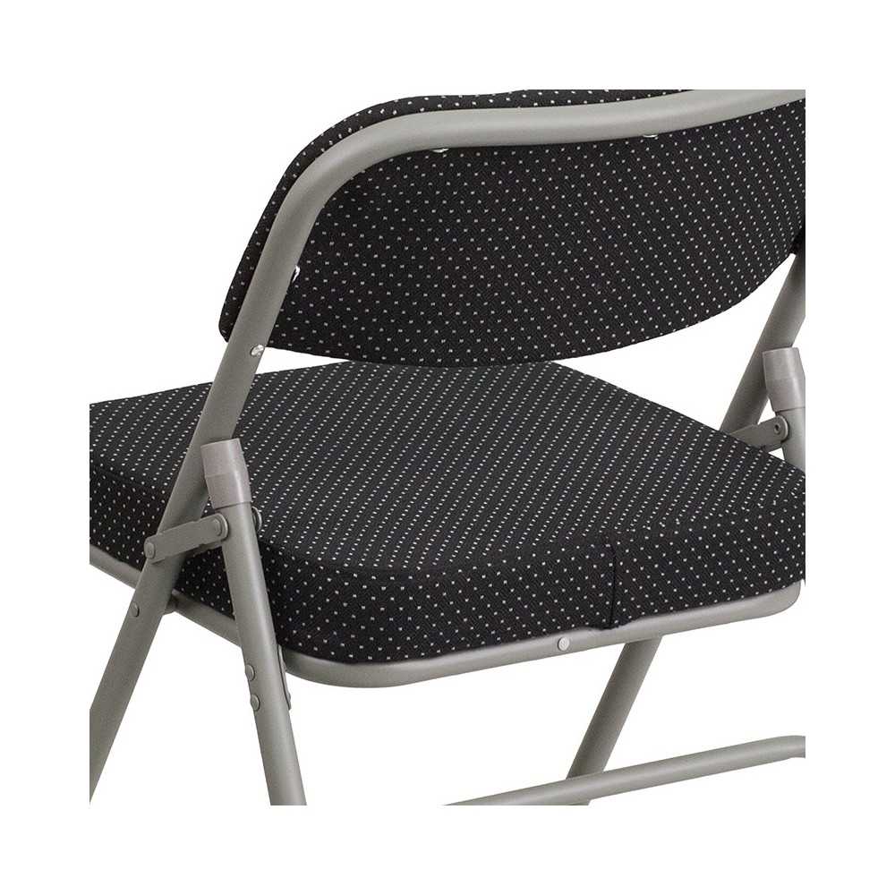 Premium Curved Triple Braced & Double Hinged Black Pin-Dot Fabric Metal Folding Chair
