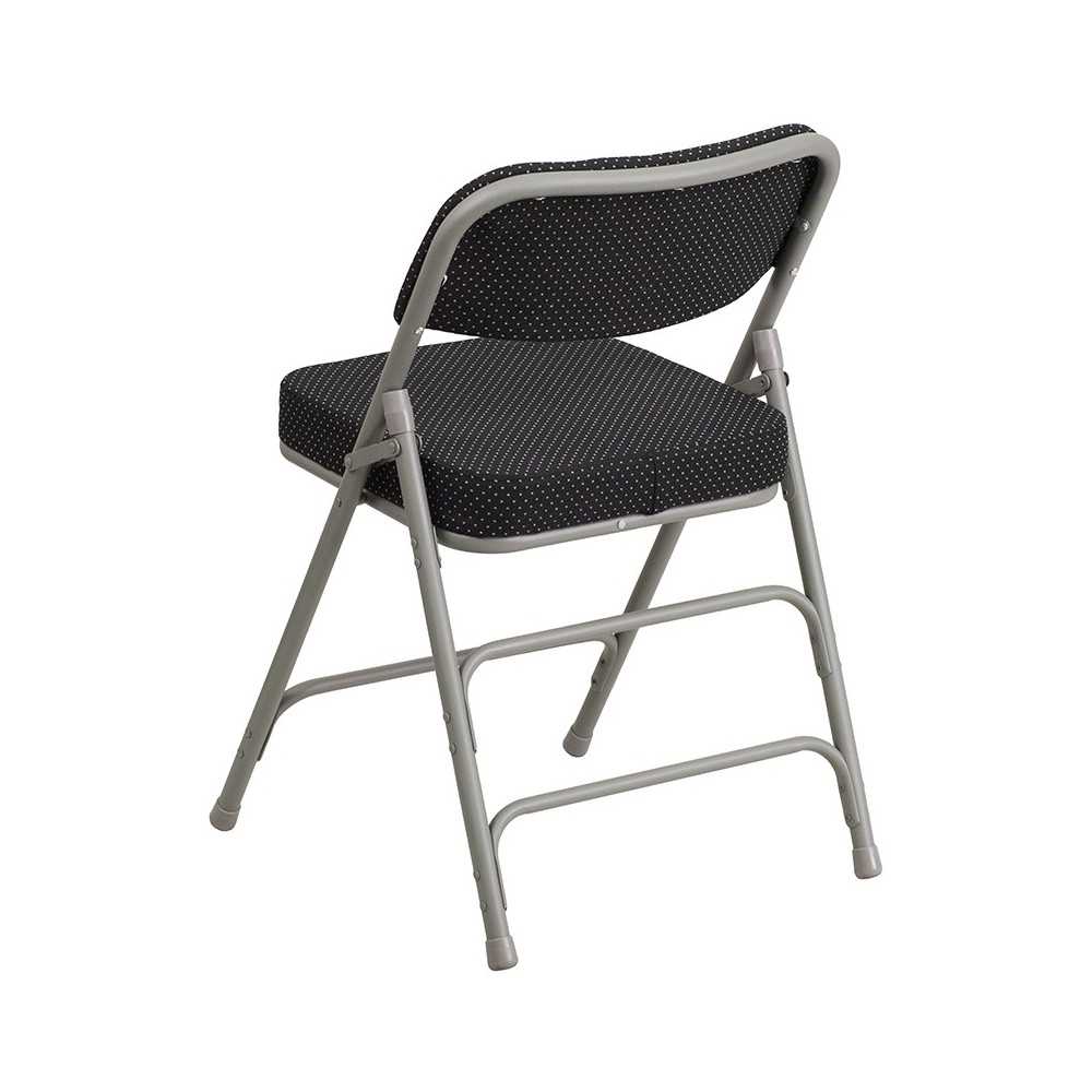 Premium Curved Triple Braced & Double Hinged Black Pin-Dot Fabric Metal Folding Chair