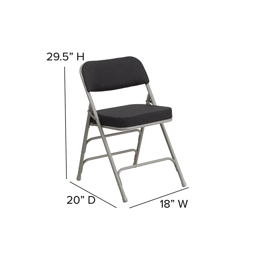 Premium Curved Triple Braced & Double Hinged Black Pin-Dot Fabric Metal Folding Chair