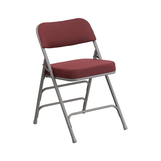Premium Curved Triple Braced & Double Hinged Burgundy Fabric Metal Folding Chair