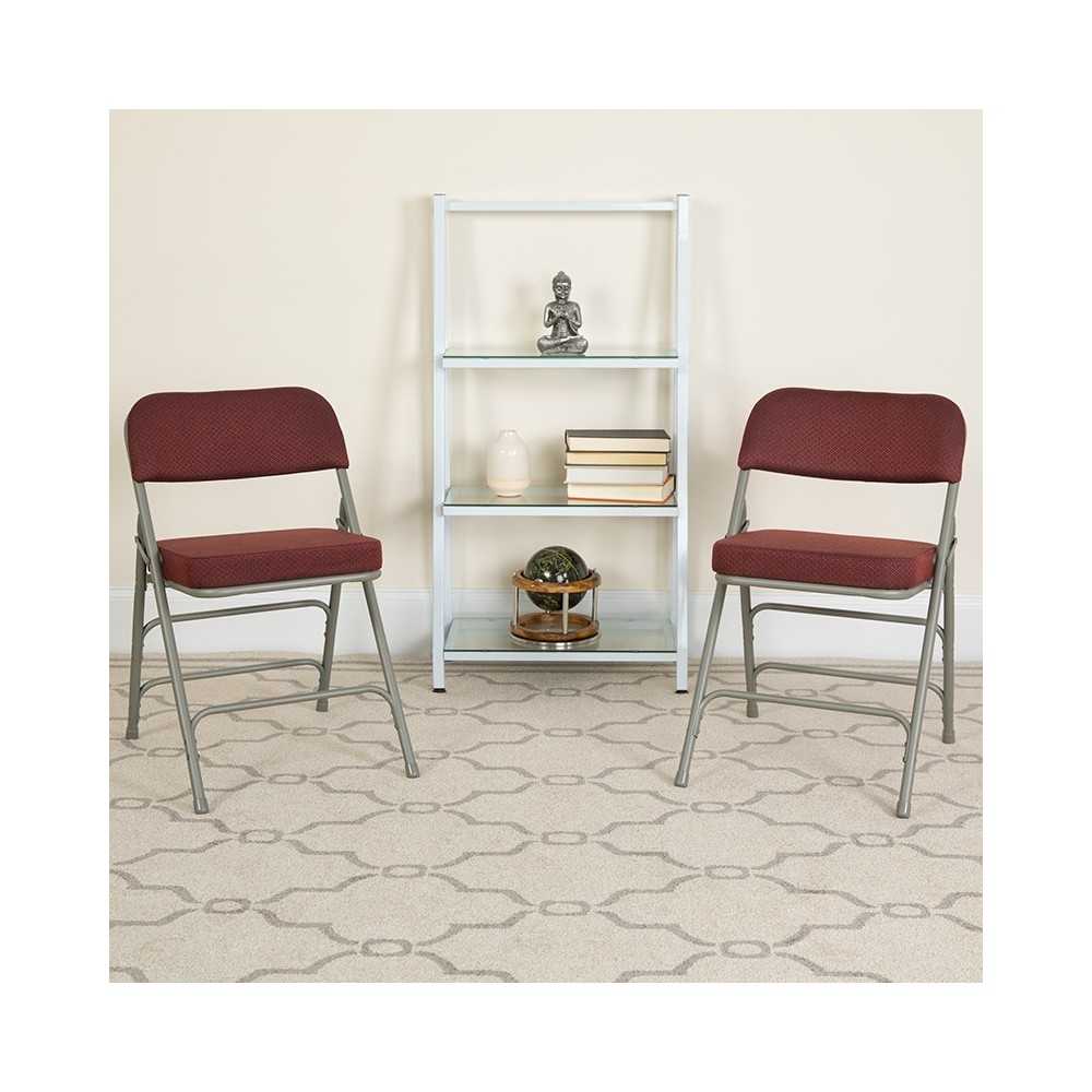 Premium Curved Triple Braced & Double Hinged Burgundy Fabric Metal Folding Chair