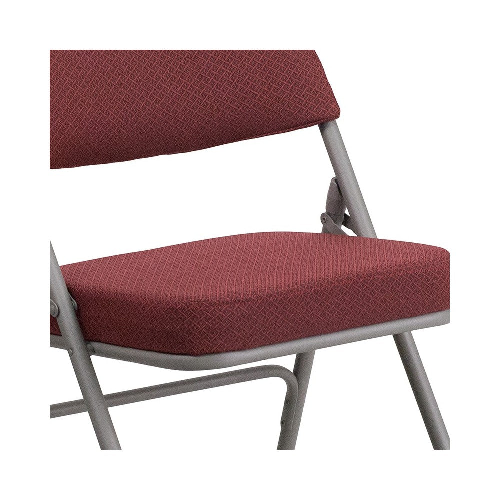Premium Curved Triple Braced & Double Hinged Burgundy Fabric Metal Folding Chair