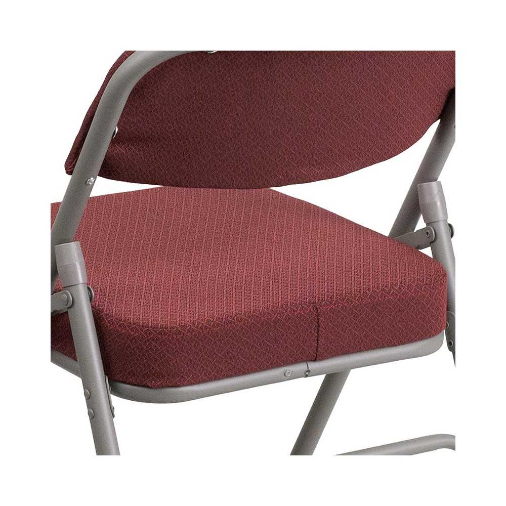 Premium Curved Triple Braced & Double Hinged Burgundy Fabric Metal Folding Chair