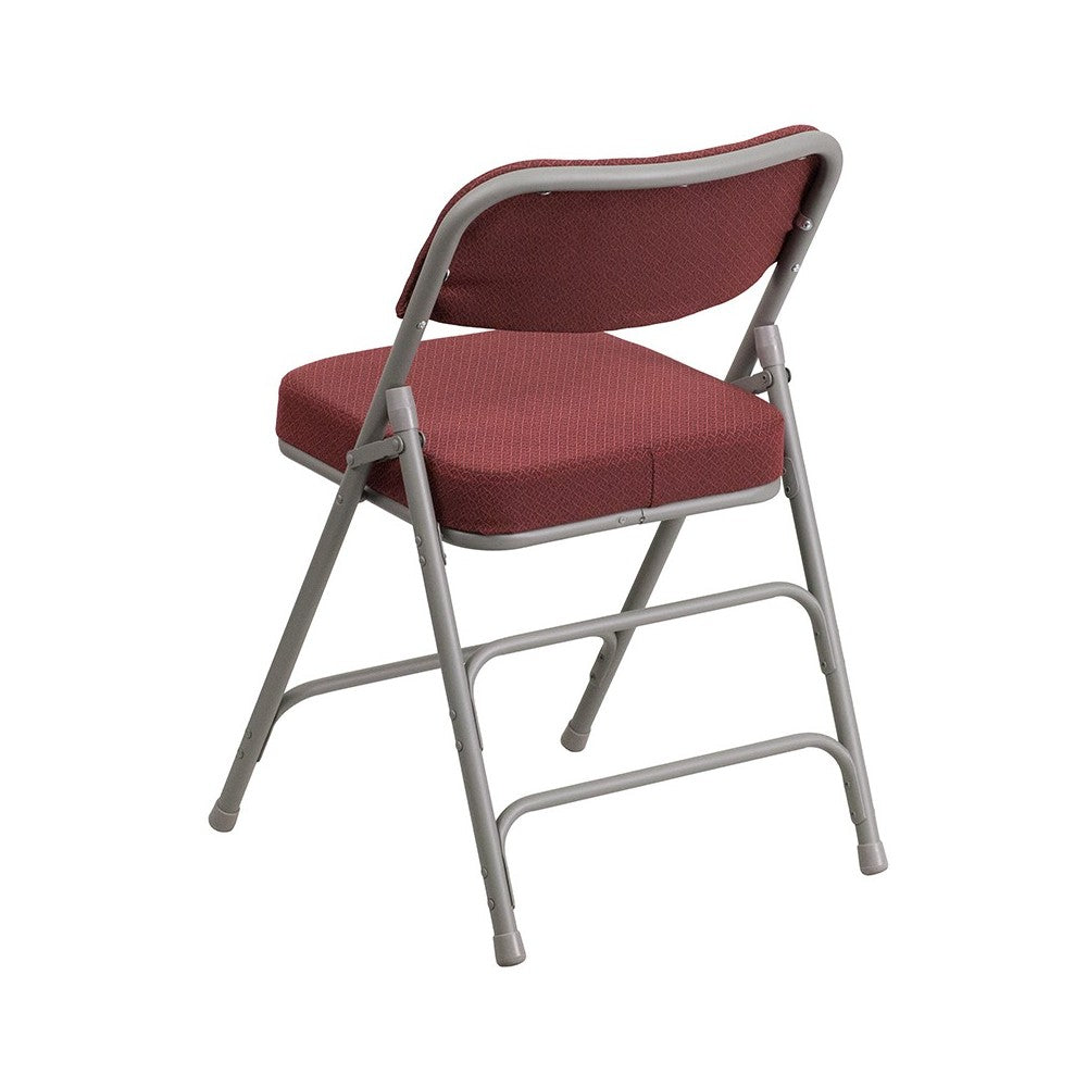 Premium Curved Triple Braced & Double Hinged Burgundy Fabric Metal Folding Chair