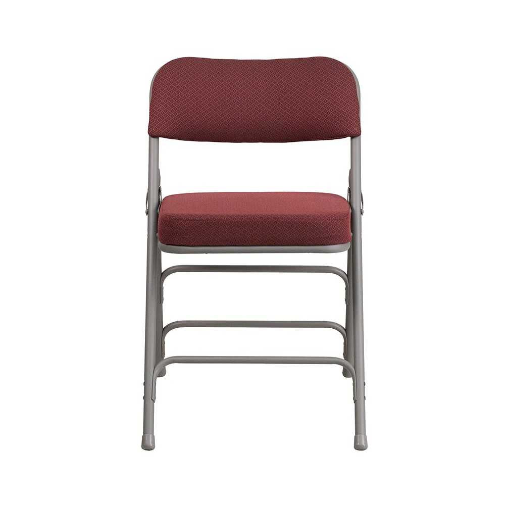 Premium Curved Triple Braced & Double Hinged Burgundy Fabric Metal Folding Chair