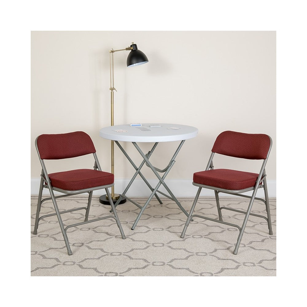 Premium Curved Triple Braced & Double Hinged Burgundy Fabric Metal Folding Chair