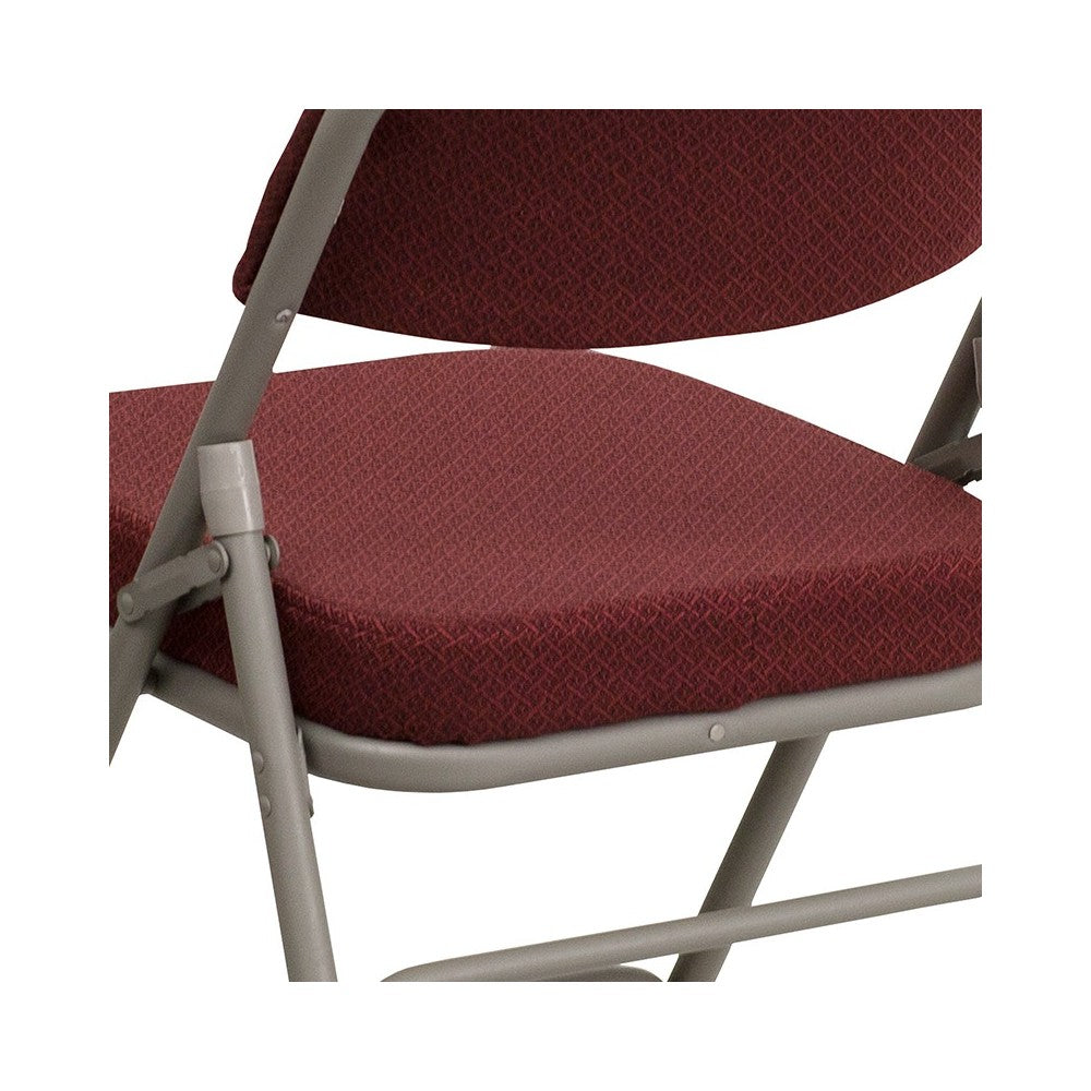 Premium Curved Triple Braced & Double Hinged Burgundy Fabric Metal Folding Chair