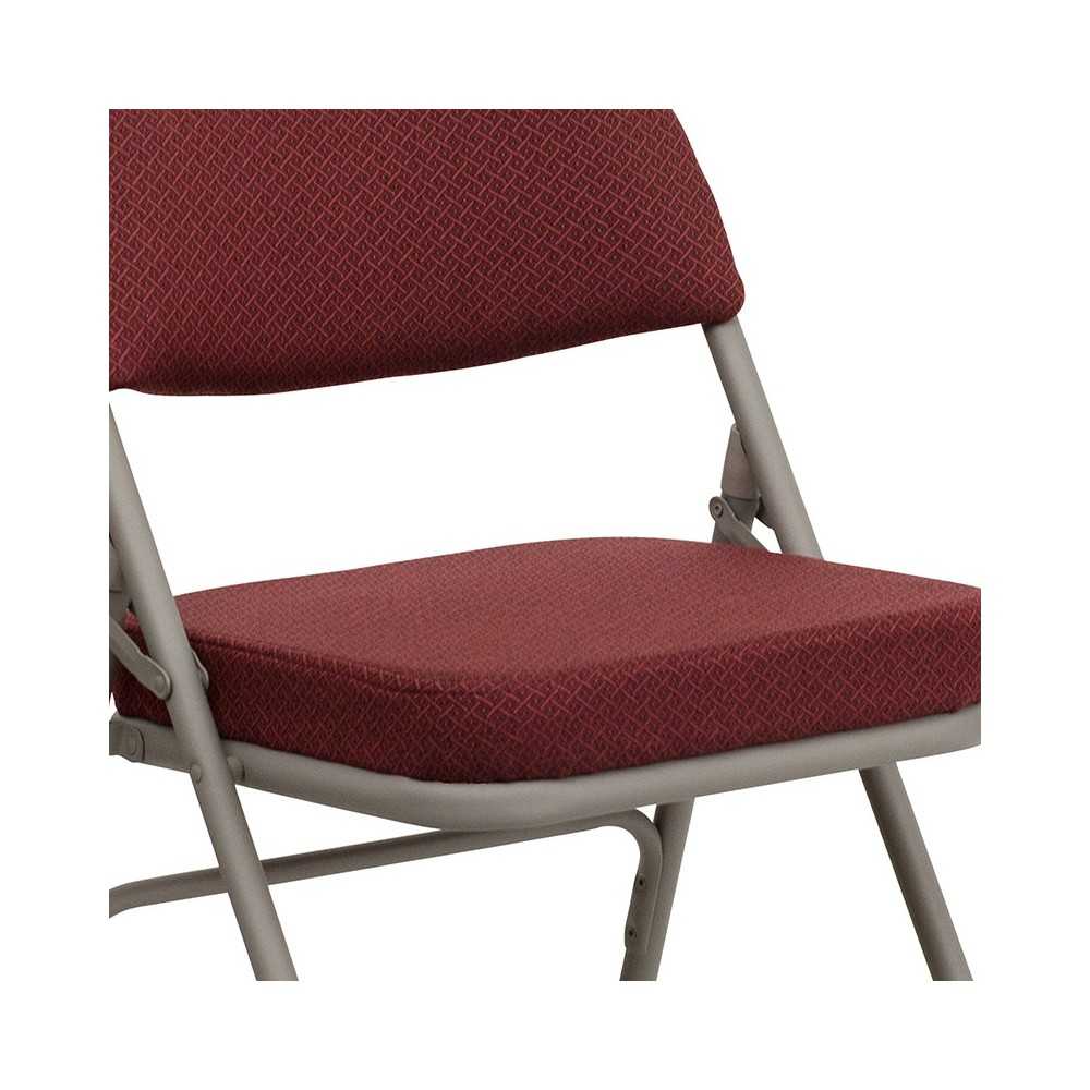 Premium Curved Triple Braced & Double Hinged Burgundy Fabric Metal Folding Chair