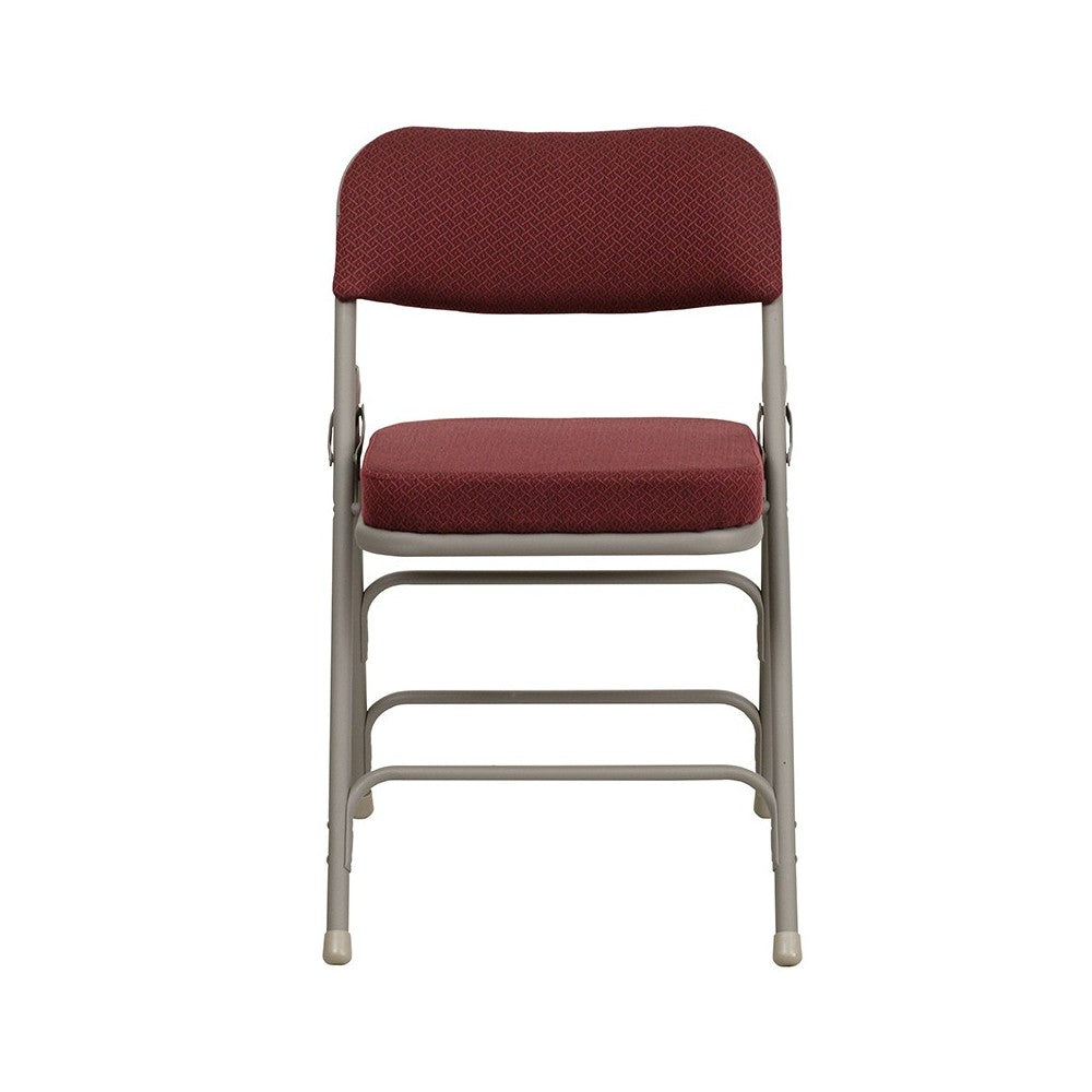 Premium Curved Triple Braced & Double Hinged Burgundy Fabric Metal Folding Chair