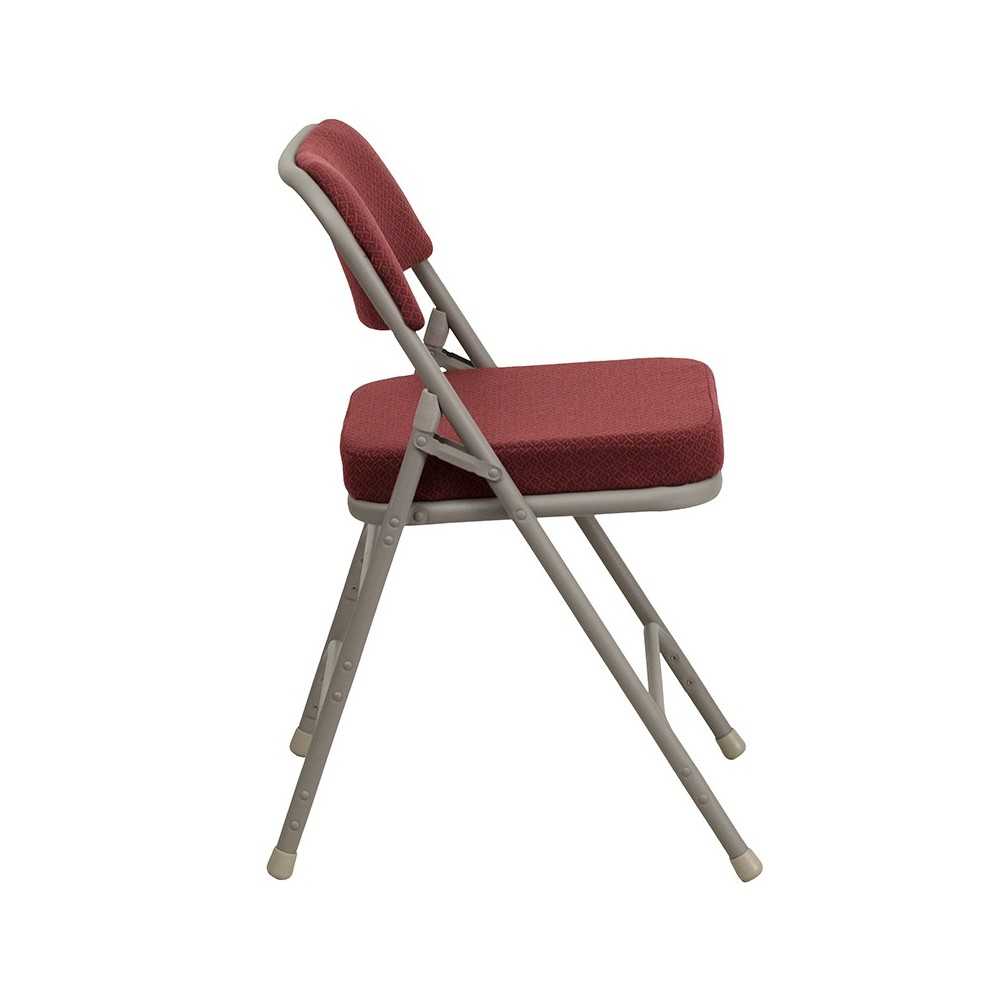 Premium Curved Triple Braced & Double Hinged Burgundy Fabric Metal Folding Chair