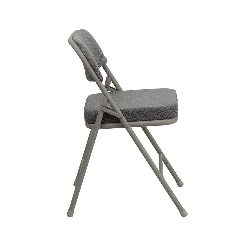 Premium Curved Triple Braced & Double Hinged Gray Fabric Metal Folding Chair