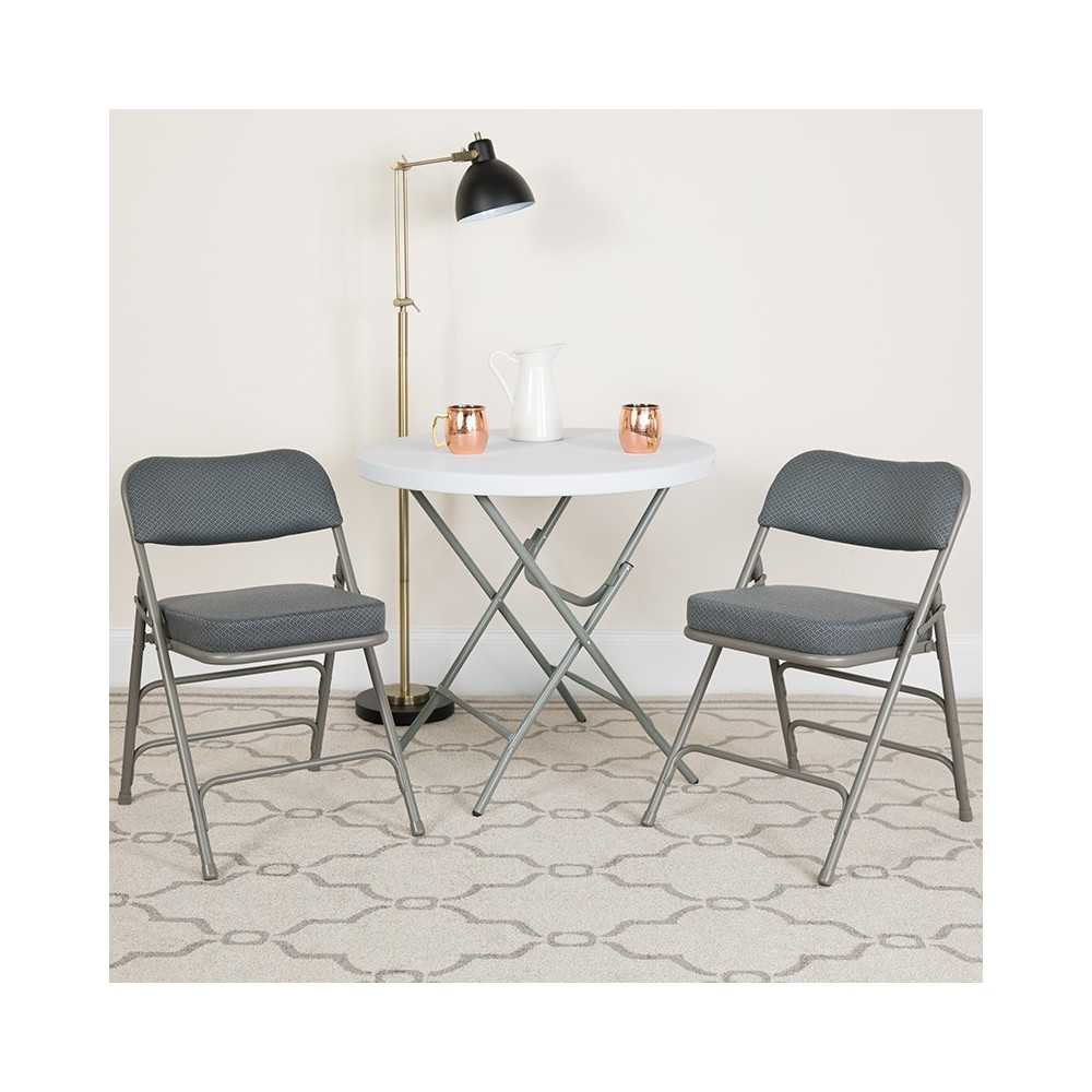 Premium Curved Triple Braced & Double Hinged Gray Fabric Metal Folding Chair