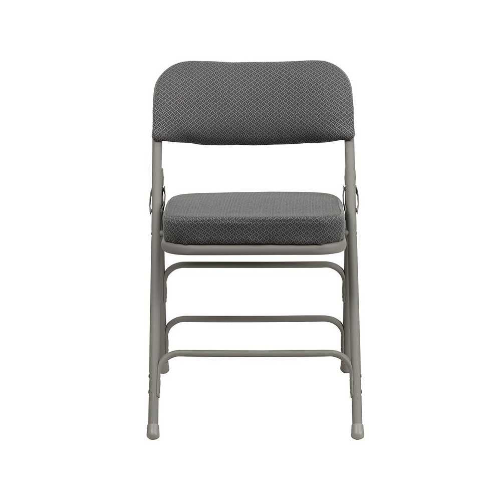 Premium Curved Triple Braced & Double Hinged Gray Fabric Metal Folding Chair