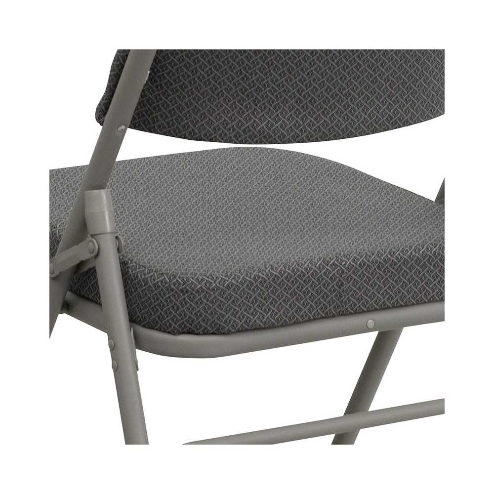 Premium Curved Triple Braced & Double Hinged Gray Fabric Metal Folding Chair