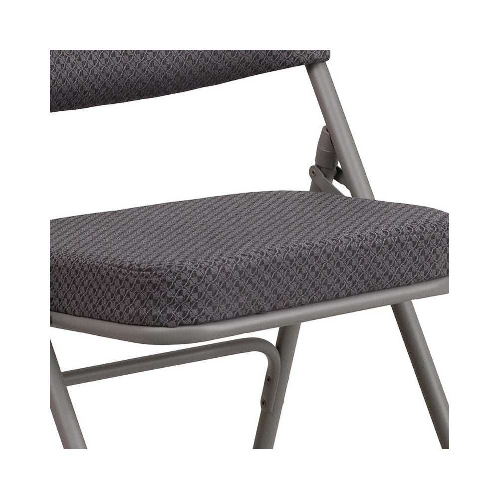 Premium Curved Triple Braced & Double Hinged Gray Fabric Metal Folding Chair