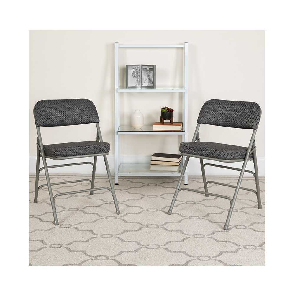 Premium Curved Triple Braced & Double Hinged Gray Fabric Metal Folding Chair