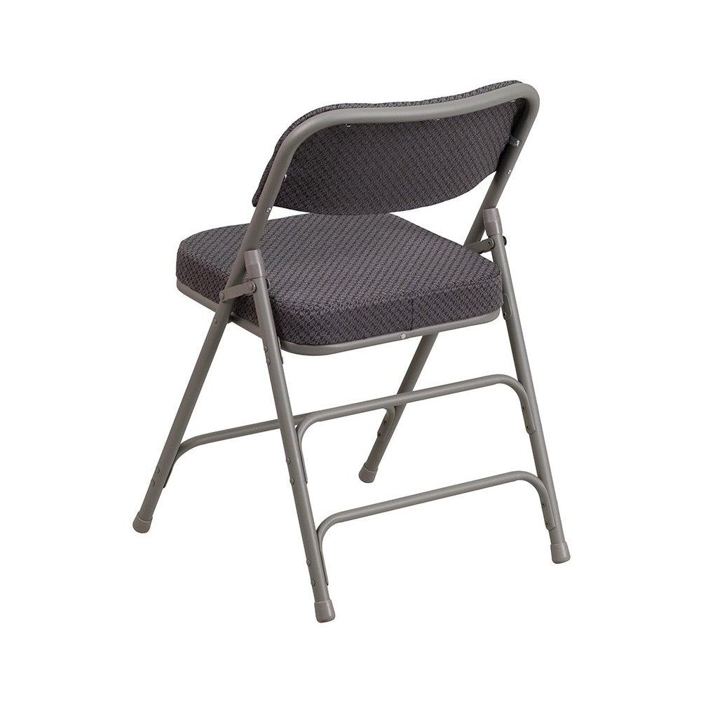 Premium Curved Triple Braced & Double Hinged Gray Fabric Metal Folding Chair