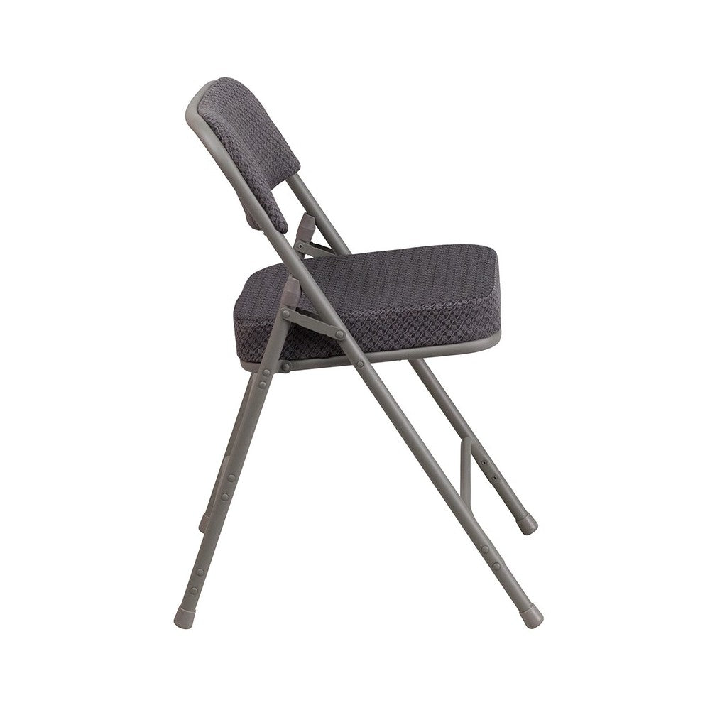 Premium Curved Triple Braced & Double Hinged Gray Fabric Metal Folding Chair