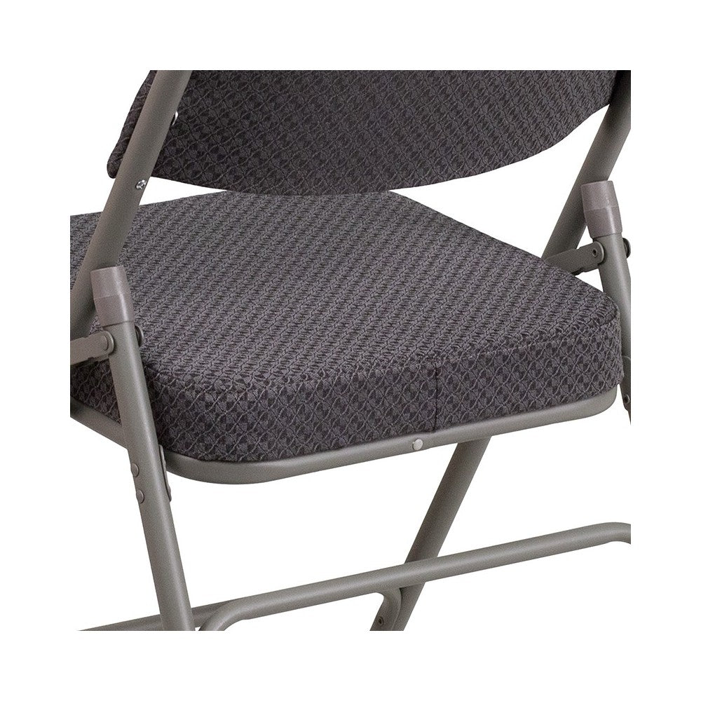 Premium Curved Triple Braced & Double Hinged Gray Fabric Metal Folding Chair
