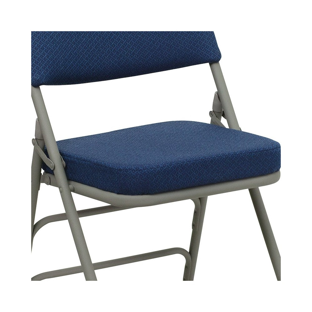 Premium Curved Triple Braced & Double Hinged Navy Fabric Metal Folding Chair