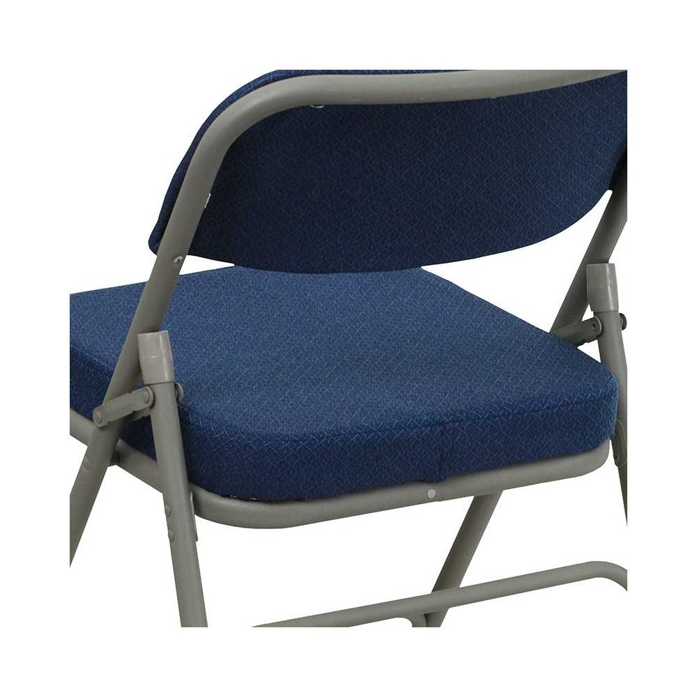 Premium Curved Triple Braced & Double Hinged Navy Fabric Metal Folding Chair