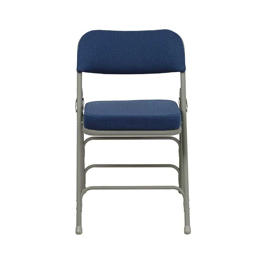 Premium Curved Triple Braced & Double Hinged Navy Fabric Metal Folding Chair