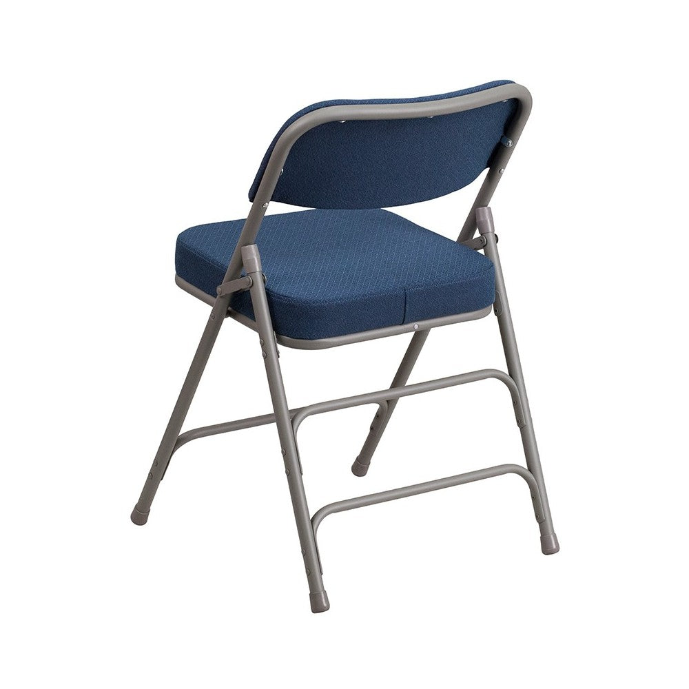 Premium Curved Triple Braced & Double Hinged Navy Fabric Metal Folding Chair