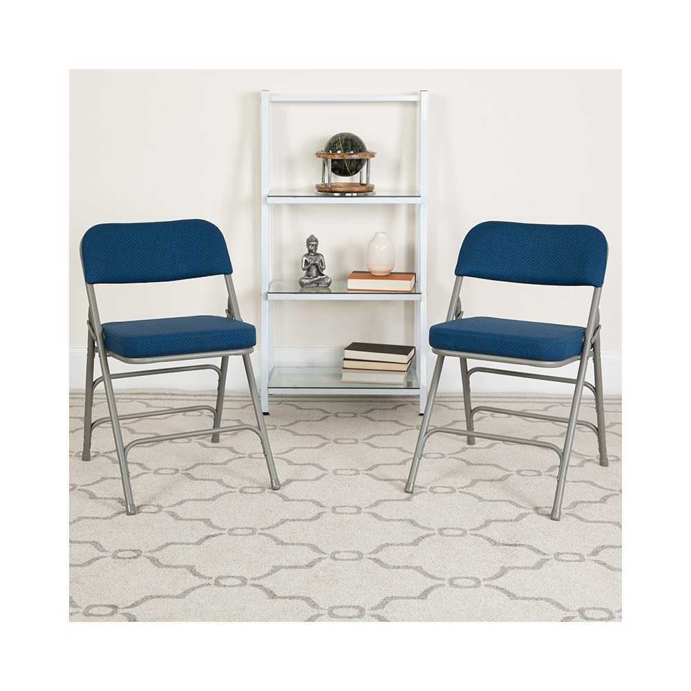 Premium Curved Triple Braced & Double Hinged Navy Fabric Metal Folding Chair