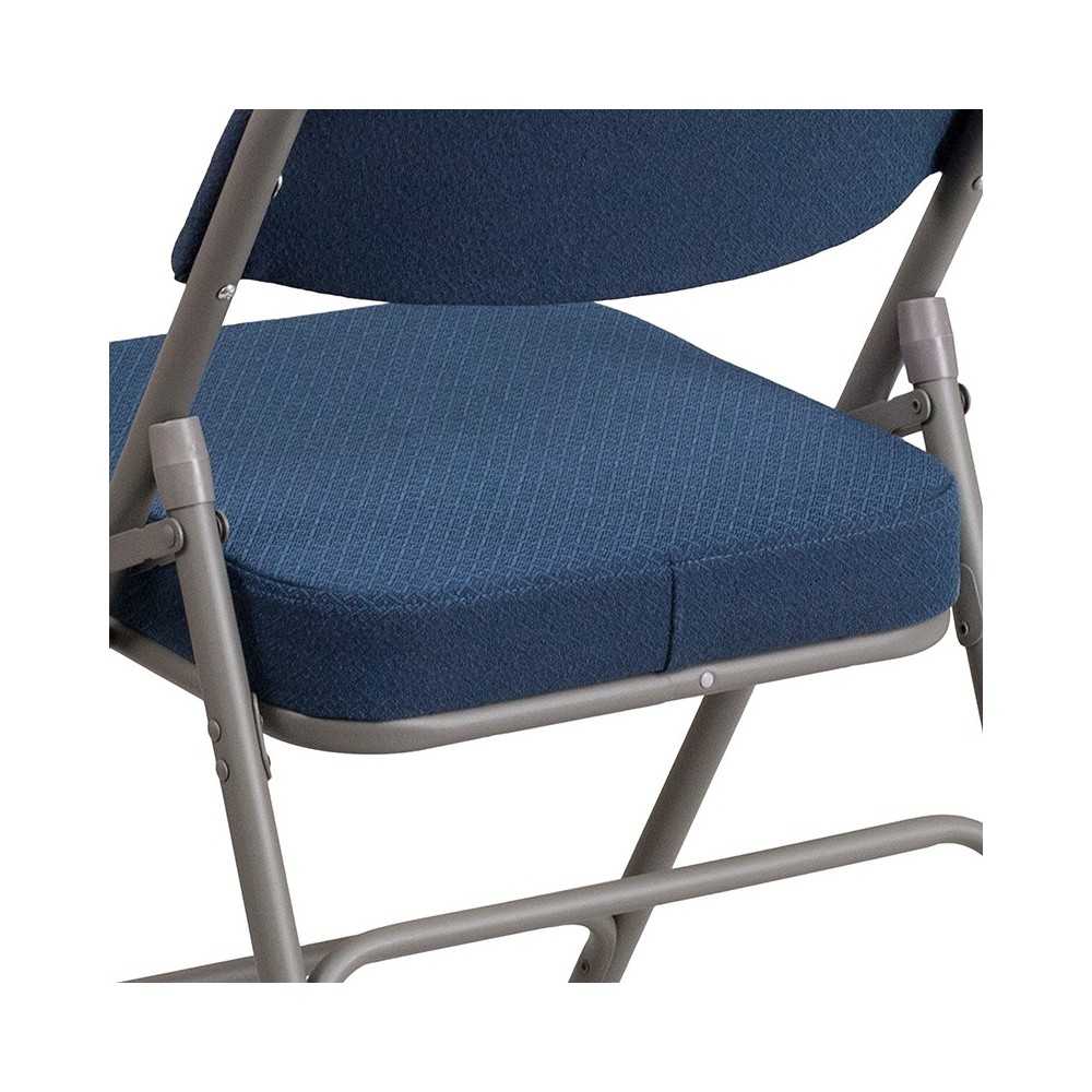 Premium Curved Triple Braced & Double Hinged Navy Fabric Metal Folding Chair