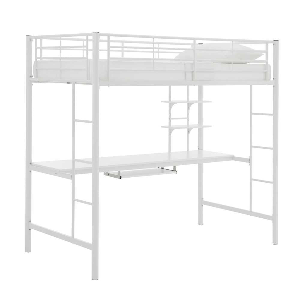 Premium Metal Full Size Loft Bed with Wood Workstation - Silver
